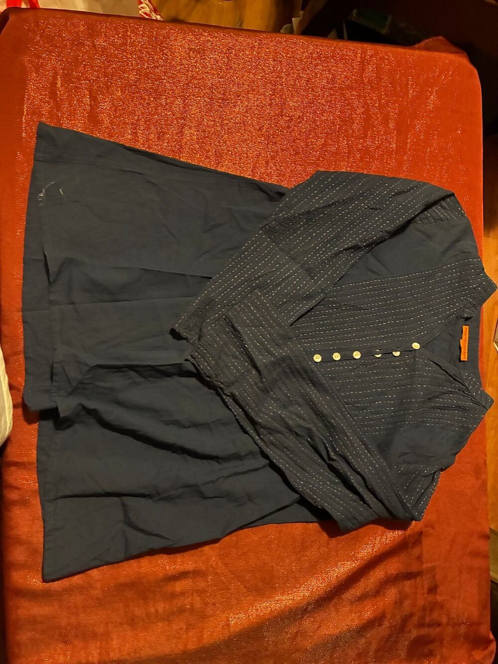 Roberta Freymann Blouse Womens L Button Front Long Sleeve Blue